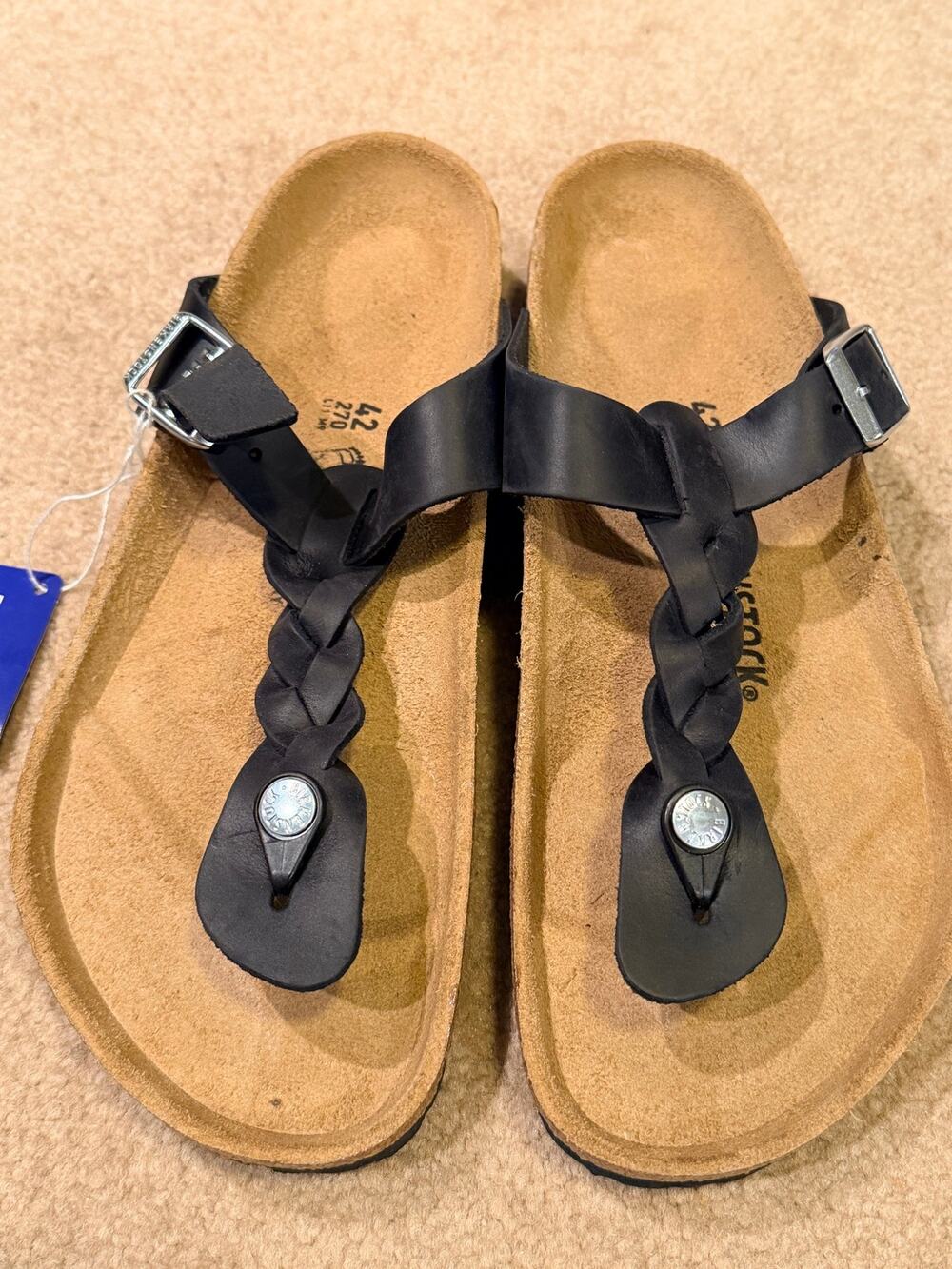 Birkenstock Amesterdam Gizeh Black Oiled Leather Sandals Size 42 Regular L11 M9
